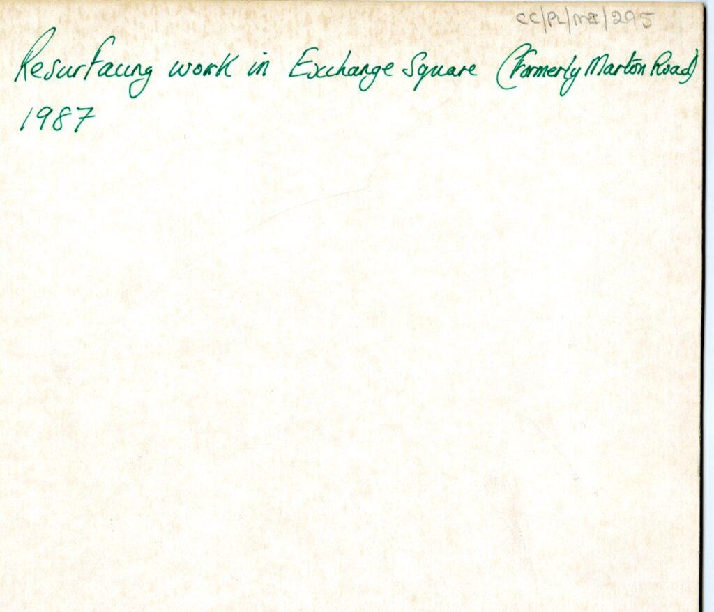 A letter reading resurfacing work in exchange square formerly marton road 1987