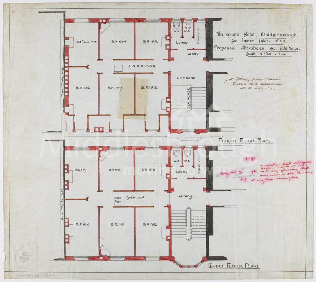 Late Victorian plans for the Grand Hotel on Zetland Road.