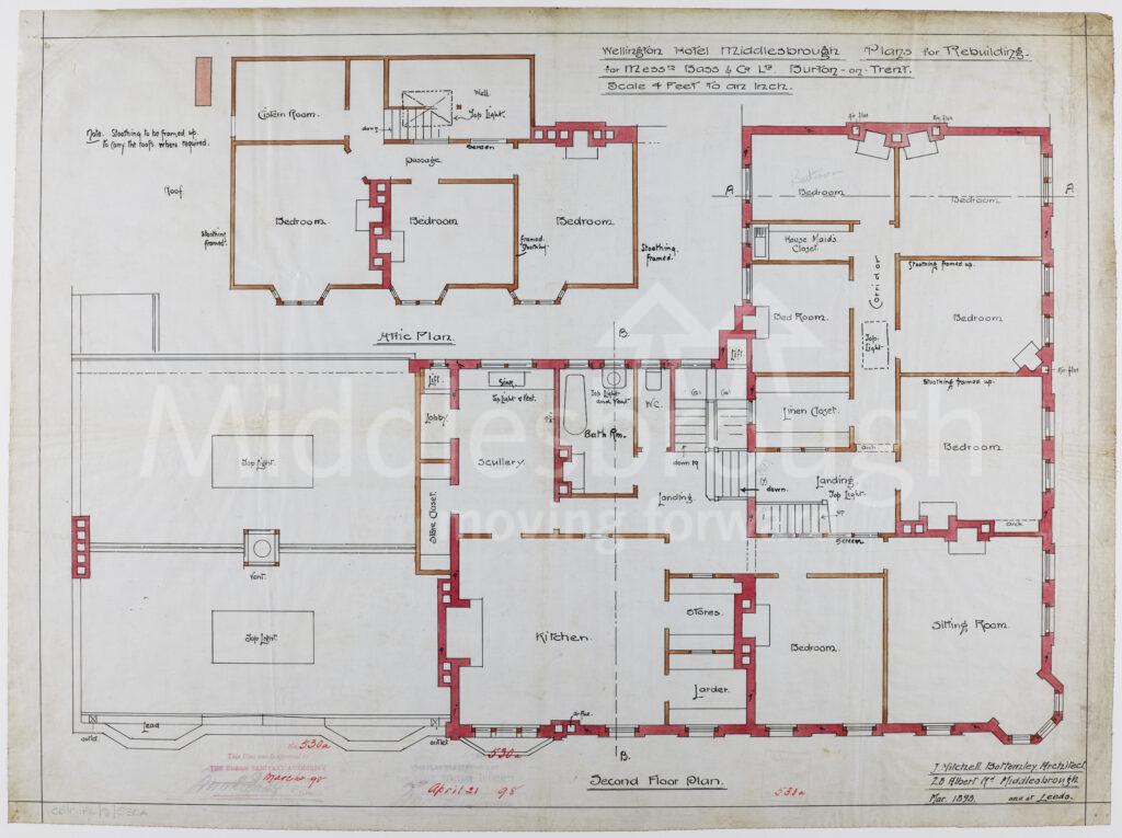 Plans detailing the proposed rebuilding of the Wellington Hotel.