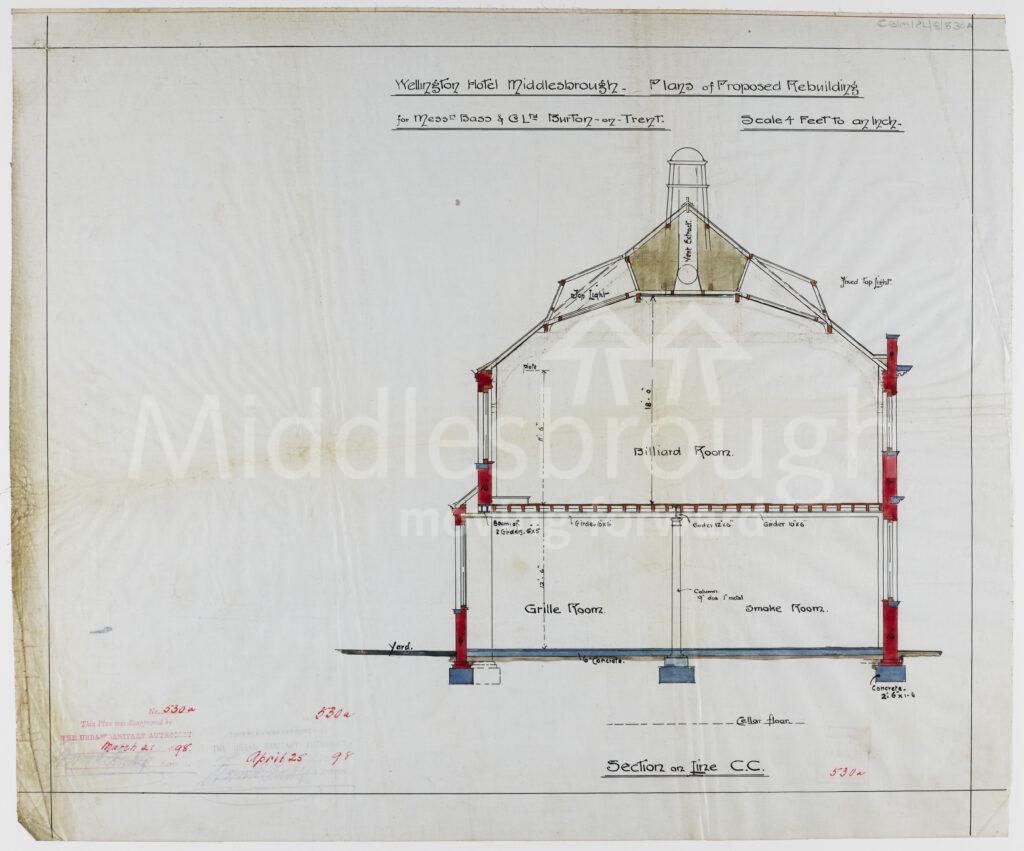 Plans detailing the proposed rebuilding of the Wellington Hotel.
